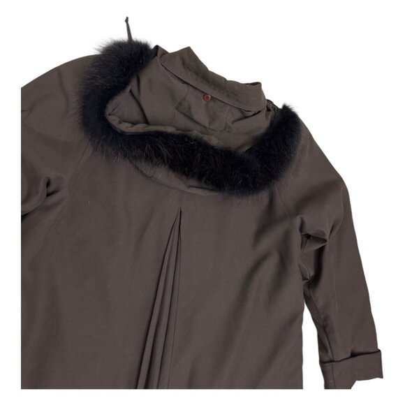 LONDON FOG Vintage 90s Luxury Genuine Fur Hood Long Trench Coat Womens 10 - Picture 3 of 9